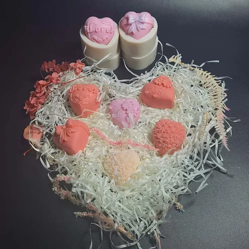 Miniatura 8 de Paquete de 4 moldes de silicona en forma de corazón de resina con flores de rosa para vela, pastel, jabón, caramelo - Forma redonda XQ-Heart-4-Pack