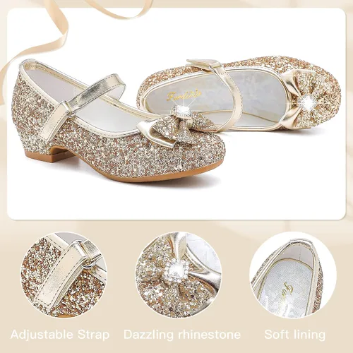Miniatura 4 de Furdeour Zapatos de vestir para niñas, zapatos de princesa Mary Jane para bodas, flores, damas de honor, tacones con purpurina para niños pequeños
