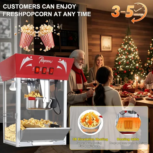 Miniatura 2 de Máquina para hacer palomitas de maíz, caldera de 12 onzas de acero inoxidable, máquina comercial de palomitas de maíz con vidrio templado, Rojo