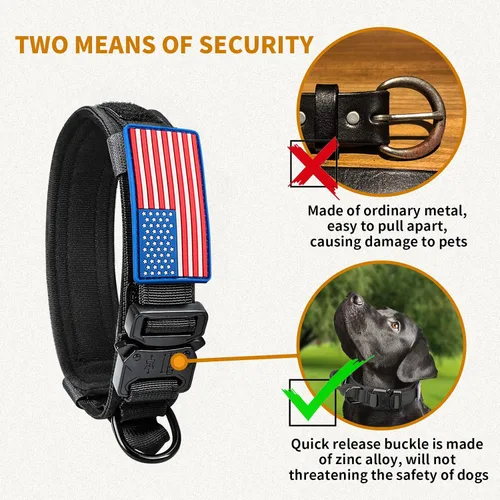 Miniatura 4 de Collar táctico para perros medianos y grandes, collar de perro militar negro grueso con asa, hebilla de metal resistente ajustable, collar K9