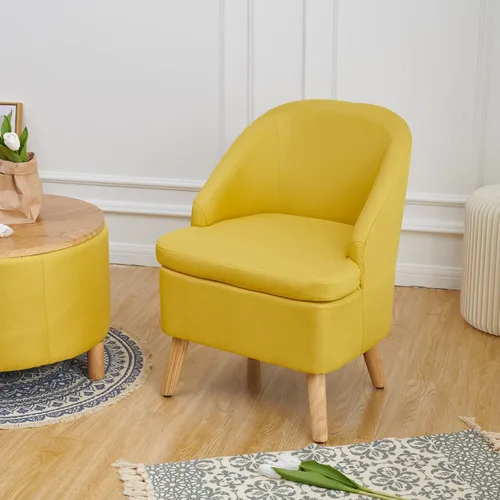Miniatura 11 de SIMPLEOPULENCE - Silla de barril decorativa para sala de estar, silla de club tapizada de tela moderna con respaldo curvado y patas de madera Marrón