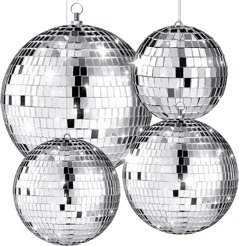 Miniatura 7 de 4 piezas de decoración de bola de discoteca grande - bolas de discoteca colgantes plateadas con espejo ornamental para decoración de Año Nuevo
