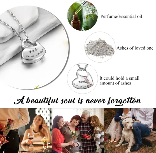 Miniatura 5 de abooxiu Collares de urna de corazón para cenizas, collar de cremación para cenizas para la familia, joyería de cremación de acero inoxidable