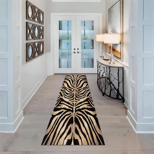 Miniatura 51 de Alfombra de pasillo con estampado de tigre, 2 x 10 pies, alfombra de rayas con estampado de piel de animal, alfombra interior a rayas blancas y 5