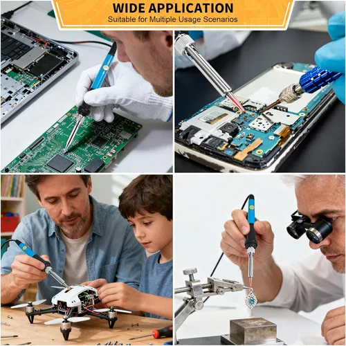 Miniatura 6 de Kit de soldador electrónico, herramienta de soldadura de temperatura ajustable de 60 W, 5 puntas de soldadura, bomba de desoldadura, soporte