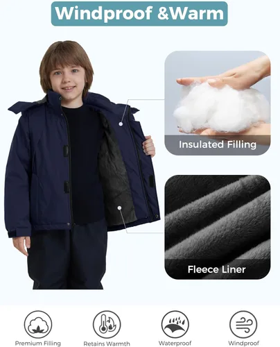 Miniatura 3 de ZSHOW Chaqueta de esquí impermeable para niños a prueba de viento con capucha, ropa deportiva de montaña para exteriores, Nieve, 6-20