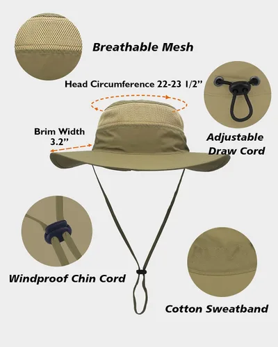 Miniatura 5 de Duakrs - Sombrero unisex de ala ancha, para exteriores, UPF 50+, impermeable, Boonie para verano, protección UV