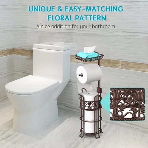 Miniatura 3 de Soporte de papel higiénico mejorado para baño, capacidad para 3 rollos grandes de papel gigante, estante superior para toallitas y pañuelos, Rojo