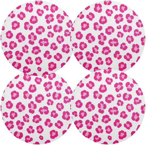 Miniatura 2 de Cute Pink Leopard White Round Place Mats, Heat Resistant Non Slip PVC Placemats Round for Kitchen one sizex4