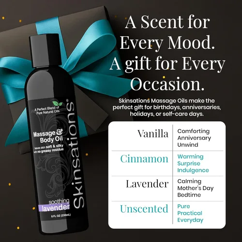 Miniatura 5 de Skinsations - Aceite de masaje y cuerpo - Lavanda de 16 onzas Ligera y sedosa suave, almendra dulce comestible, coco fraccionado, semillas de uva