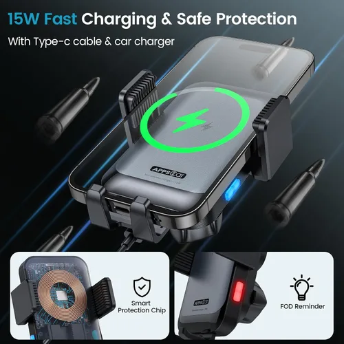 Miniatura 2 de APPS2Car Soporte de cargador inalámbrico para automóvil, ranura para CD, sujeción automática de 15 W, soporte de teléfono de CD de carga rápida