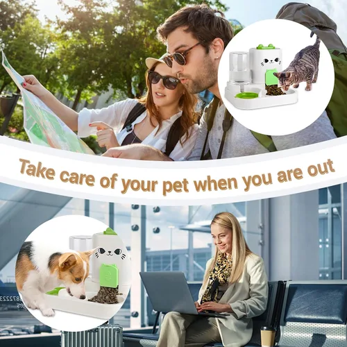 Miniatura 7 de Comedero y dispensador de agua 2 en 1 por gravedad para gatos y perros - Estación de comida para gatos de gran capacidad con cuenco de agua, apto