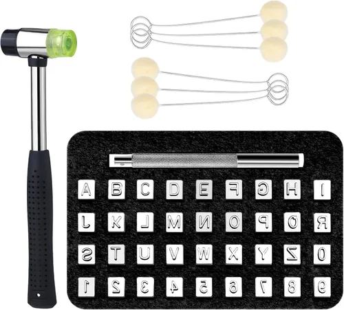 Miniatura 11 de Wonvoc Herramientas para Estampado de Cuero, 75 Piezas de Herramientas para Tallado de Cuero, Patrones de Letras y Números, Martillo para Tallado