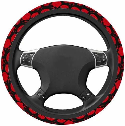 Miniatura 5 de Funda para Volante de Coche de Cráneo Humano Cráneo Sonriente Siniestro en Estilo Retro con Texto Manuscrito Funda para Volante de Coche Decoración