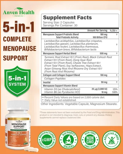 Miniatura 2 de Suplementos de menopausia para mujeres, vitamina D3 y B6, probióticos para aliviar la menopausia que apoyan los sofocos, sudores nocturnos