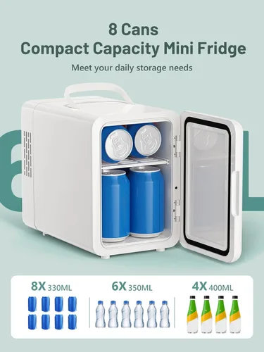 Miniatura 2 de KEENSTAR Mini refrigerador, mini refrigerador de 6 litros/8 latas, refrigerador pequeño de 110V AC/12V DC enfriador y calentador para dormitorio