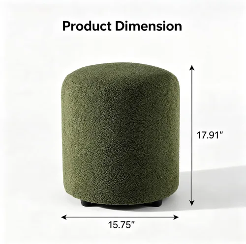 Miniatura 2 de YDcosyfy Otomana redonda moderna, otomana clásica, taburete tapizado de vellón de peluche para maquillaje, dormitorio, sala de estar, verde oscuro
