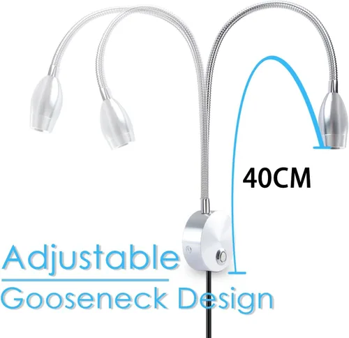 Miniatura 3 de Luz de Lectura de Mesita de Noche Adust, Lámpara de Lectura de Dormitorio, Luz de Lectura Minimalista de 3W LED con Atenuación Táctil, Temperatura