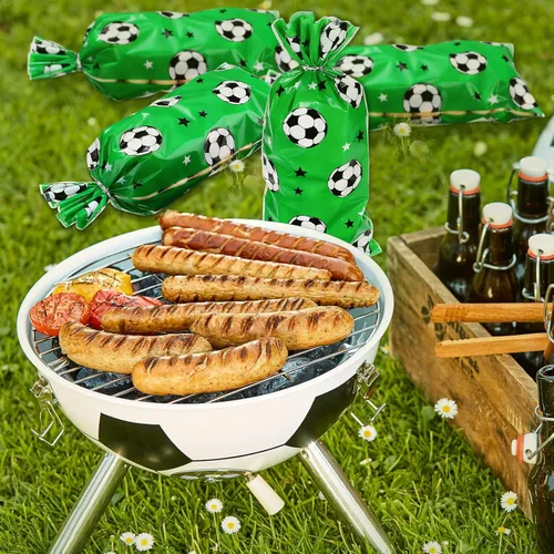 Miniatura 5 de Blulu 100 bolsas de regalo de fútbol, celofán de fútbol, bolsas de golosinas de celofán sellables con calor, bolsas de dulces de fútbol con 100 Verde