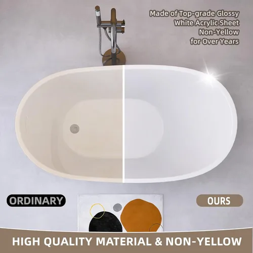 Miniatura 8 de GETPRO Bañera independiente de 51 pulgadas de profundidad, bañera independiente de acrílico de forma ovalada con desbordamiento ranurado integrado