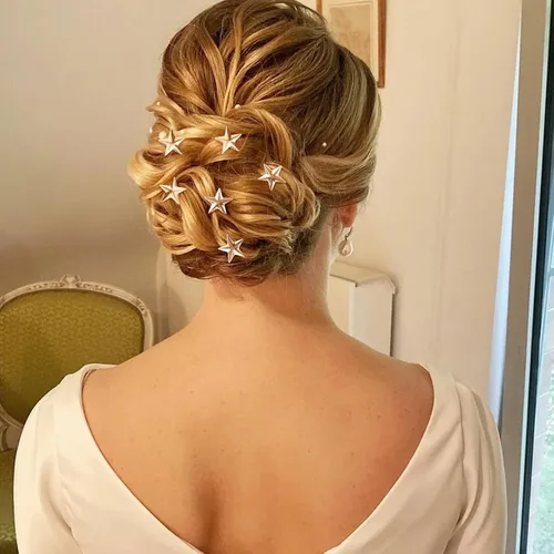 Miniatura 4 de 20 pinzas para el cabello de estrella, pinzas de pelo en espiral de estrella dorada, horquillas de novia, pinzas trenzadas vintage para boda