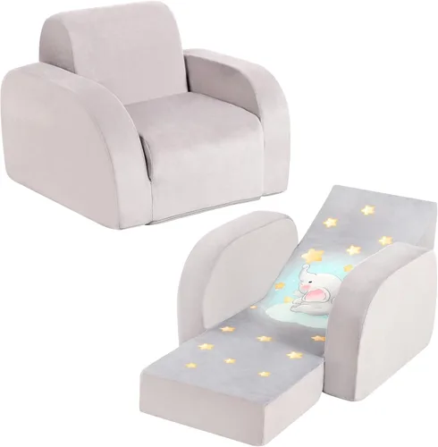 MOMCAYWEX Sofá para niños, sofá abierto 3 en 1, cómodo tumbona para niños, tela de terciopelo, gris