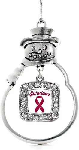 Miniatura 149 de Inspired Silver - Adorno de rodillo de reina - Adorno cuadrado de plata con muñeco de nieve con joyas de circonita cúbica