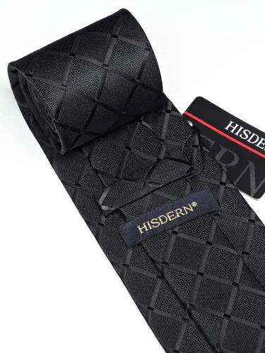 Miniatura 300 de HISDERN Conjunto de corbata a cuadros a cuadros pañuelo tejido clásico formal para hombre corbata y bolsillo cuadrado