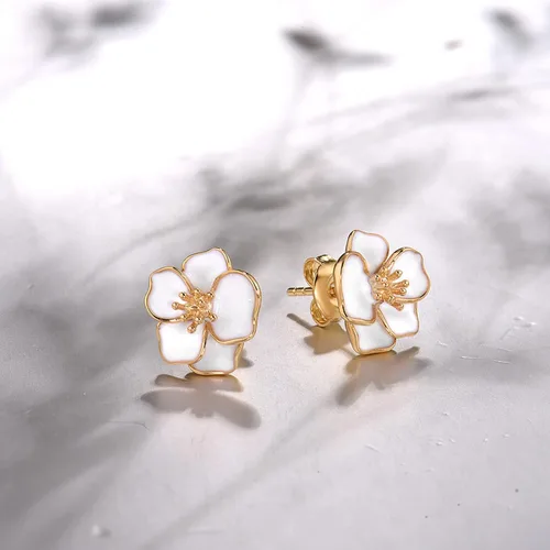 Miniatura 4 de Santuzza Aretes de oro macizo de 10 quilates con diamantes esmaltados para mujer