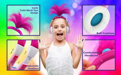 Miniatura 3 de Trolls World Tour Poppy - Auriculares para niños, brillan en la oscuridad, sonido estéreo, conector de 0.138 in, auriculares con cable para niños
