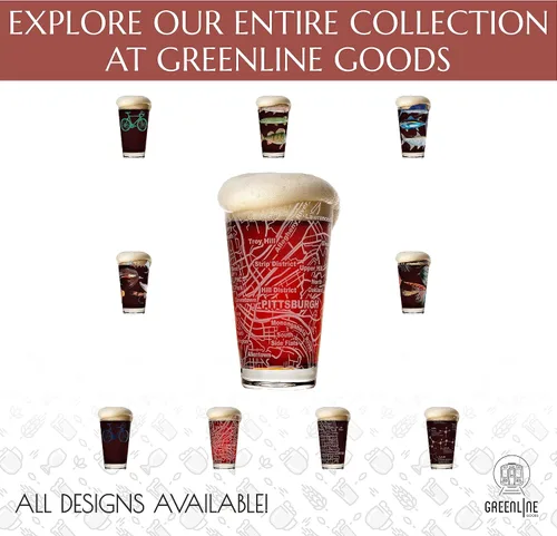 Miniatura 6 de Greenline Goods Vasos de cerveza – Juego de vasos de 16 onzas para los amantes de Pittsburgh – Juego de 2 – Grabados con Pittsburgh, PA Map