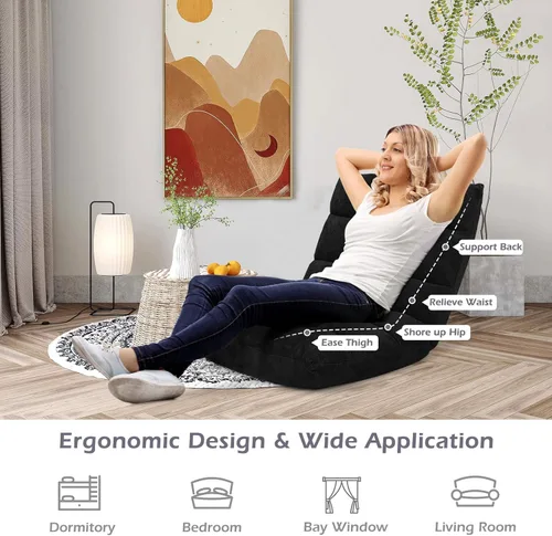Miniatura 8 de Silla de suelo con soporte para el respaldo, silla reclinable plegable ajustable de 14 posiciones, silla de meditación con marco de acero, silla