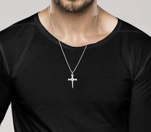 Miniatura 4 de Miabella Italian Rope Wrap Nail Cross Pendant Necklace Box Chain, Rhodium or 18K Yellow Gold Over 925 Sterling Silver Made in Italy