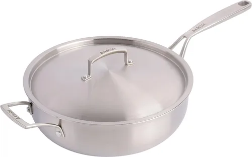 Babish - Sartén de acero inoxidable de tres capas de 5 cuartos con tapa – Sartén para saltear de grado profesional para freír, sellar y comidas en