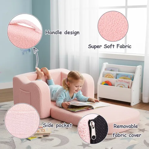 Miniatura 5 de Tiita Silla para niños, sillas plegables cómodas para niños, sofá de felpa 2 en 1 para niños, sillón con reposabrazos de bebé, sofá a tumbona, sofás