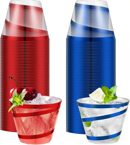Miniatura 24 de Gejoy Tazas de plástico con borde en espiral de 9 onzas desechables, tazas de vino de plástico elegantes y transparentes, elegantes jarras de Oro