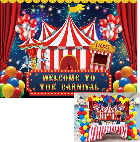 Telón de fondo de circo de carnaval de 7 x 5 pies, carpa de circo, telón de fondo para fiesta, carrusel, taquilla, fondo para niños, niños, bebés,