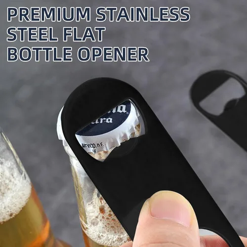 Miniatura 2 de Paquete de 100 abrebotellas planos de acero inoxidable con llavero de 3.5 pulgadas, mini abrebotellas de cerveza plano negro llavero para barman