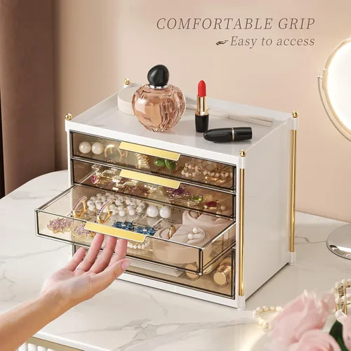 Miniatura 3 de Aveniee Organizador de maquillaje con 4 cajones, organizadores y almacenamiento de baño, contenedores de plástico para encimera, perfumes, tocador