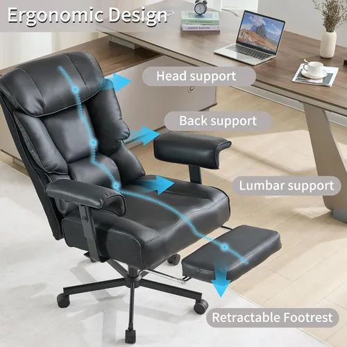 Miniatura 7 de Silla de oficina grande y alta con reposapiés, capacidad de 500 libras, respaldo alto, silla de oficina ejecutiva, silla de oficina ejecutiva