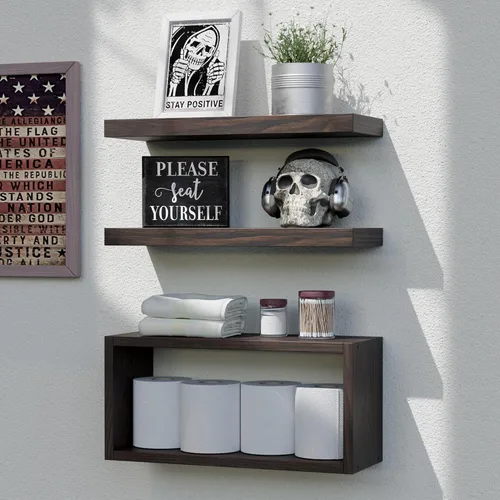 Miniatura 12 de RICHER HOUSE Estantes flotantes para baño, estantes flotantes negros para pared, estantes de baño sobre el inodoro, estantes colgantes montados