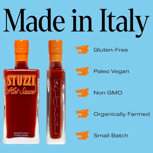 Miniatura 3 de Salsa picante italiana premium de Stuzzi, salsa artesanal en lote pequeño, pimientos secos de Campania y cayena, calor medio en pizza, tacos y más