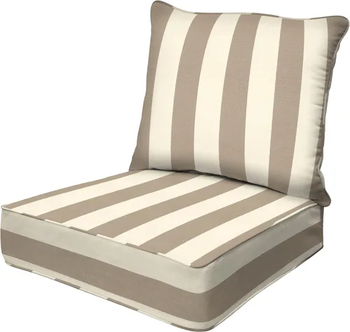 Miniatura 20 de Honeycomb Outdoor Heritage - Asiento profundo, 23 x 25 pulgadas, cojín para silla Cabana Stripe negro y marfil con funda extraíble, para muebles