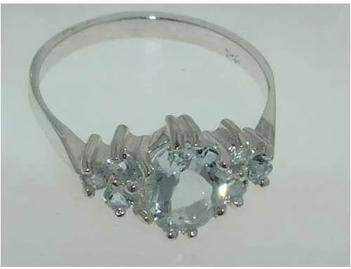 Miniatura 4 de Anillo de plata de ley 925 auténtica aguamarina para mujer