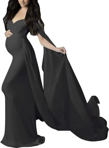 Vestido de maternidad elegante con hombros descubiertos para mujer vestido de maternidad ajustado de gasa manga acampanada vestido de fotografía