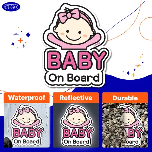Miniatura 4 de GEEKBEAR Etiqueta engomada del coche del bebé a bordo, diseño del personaje, reflectante, resistente a la intemperie (01. Niño básico)
