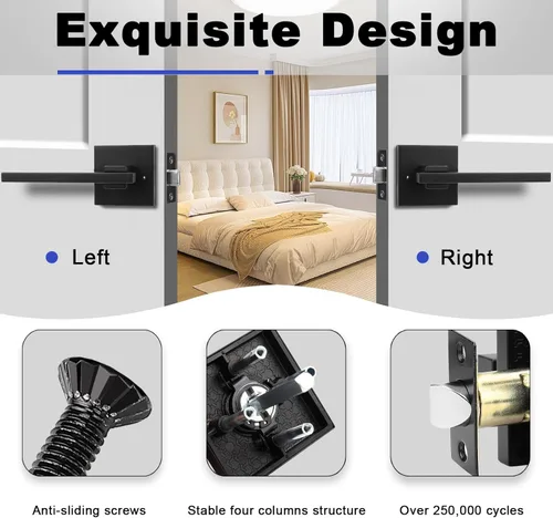 Miniatura 4 de Orger Paquete de 1 Manija de Puerta de Privacidad Negro Mate, Cerradura de Puerta Interior Sin Llave para Dormitorio y Baño, Manija de Puerta