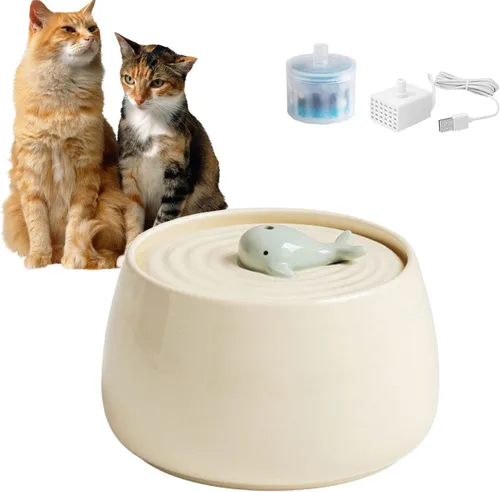 Cuencos de cerámica para alimentación y bebida de mascotas, fuente de agua para gatos de 1.3 L/44 onzas, fuente de agua para gatos y perros,