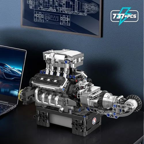Miniatura 4 de Mould King 10206 MCL - Bloques de construcción de superauto, kit de modelo de transmisión de motor V8, juego de ladrillos para automóvil deportivo