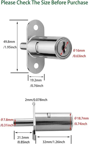 Miniatura 3 de XIEHE 105 - Cerradura de émbolo para puerta corrediza con 2 llaves (paquete de 4 unidades de 0.7 x 1.2 pulgadas de largo)